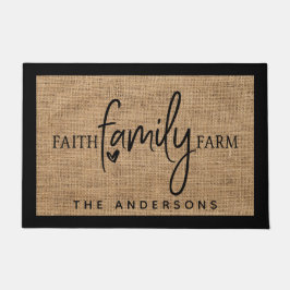 Paillasson Rustique Pays Faux Burlap Foi Famille Ferme