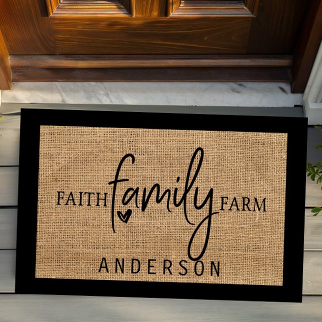 Paillasson Rustique Pays Faux Burlap Foi Famille Ferme Porte (Créateur téléchargé)
