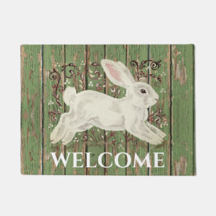 Paillasson Rustique Rabbit Bienvenue Bois Vert Toute saison