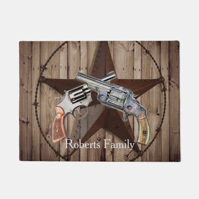 Paillasson rustique texas étoile cowboy pistolets pays de l'o (Devant)