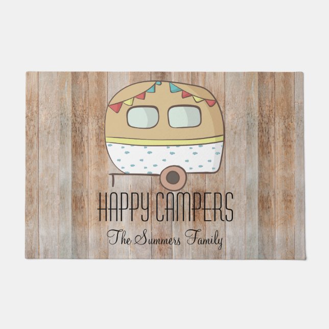 Paillasson RV Trailer Happy Campers Famille personnalisée (Devant)