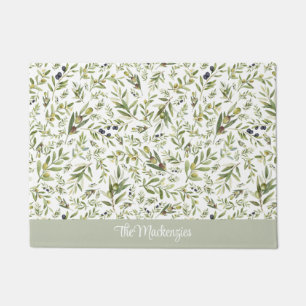 Paillasson Sage Aquarelle Monogramme Olives Campagne Français