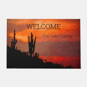 Paillasson Saguaro Cactus Silhouette Arizona Red Sunset