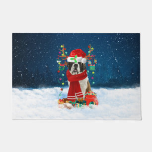 Paillasson Saint Bernard chien avec cadeaux de Noël