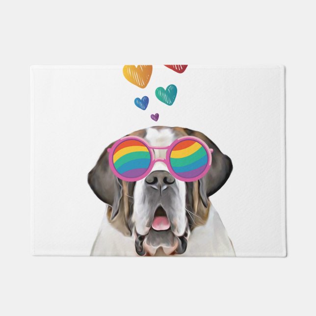 Paillasson Saint Bernard Chien avec Coeurs Saint-Bernard Sain (Devant)