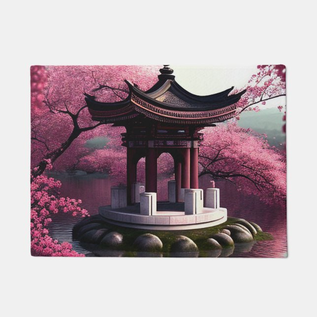 Paillasson Sakura Cherry Blossom Garden Shrine Pond Japonais (Devant)