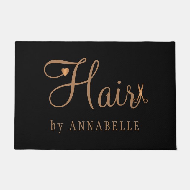 Paillasson Salon de coiffure personnalisé nom cuivre or noir (Devant)