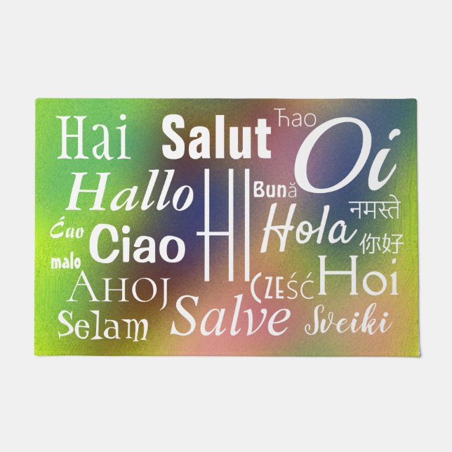 Paillasson Salut dans beaucoup de Langues Cool (Devant)