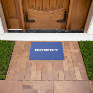 Paillasson Salut ou nom "Howdy", mat de portes bleu et blanc