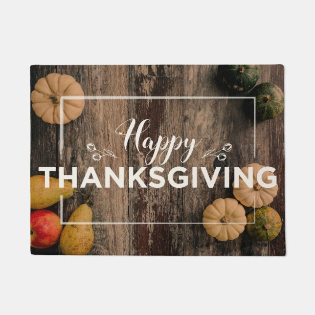Paillasson Salutation bon thanksgiving avec citrouille (Devant)
