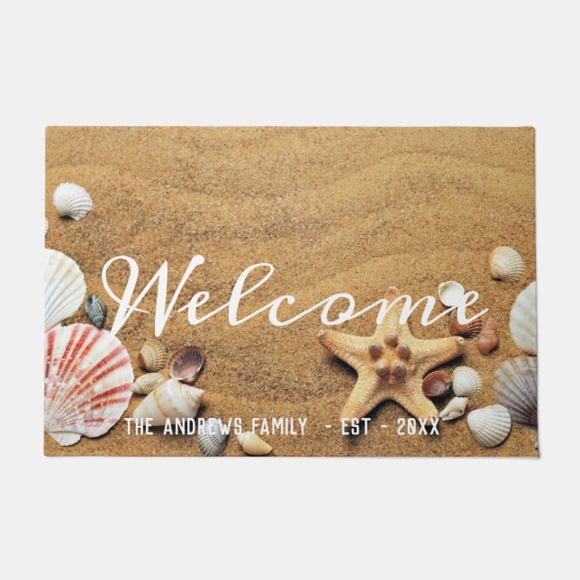 Paillasson Sand Seashells Accueil Calligraphie océanique (Devant)