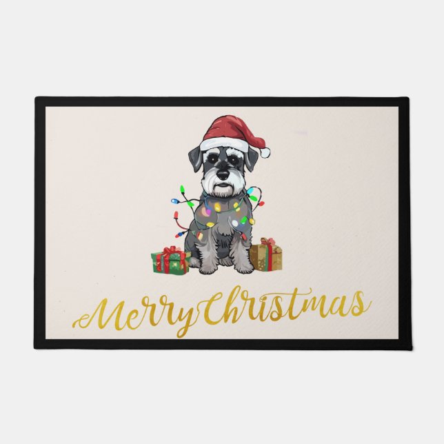 Paillasson Schnauzer Joyeux Mat de la porte de Noël (Devant)