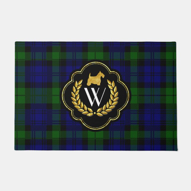 Paillasson Scottie, guirlande et monogramme d'or (Devant)