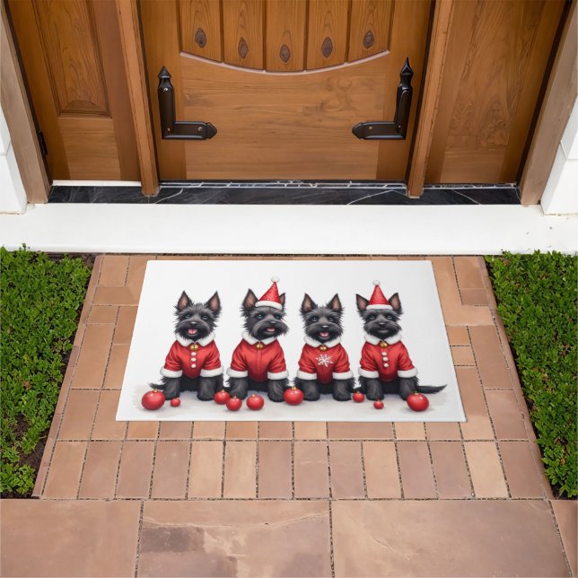 Paillasson Scottish Terrier Christmas Dress Santa Hat (De plein air)