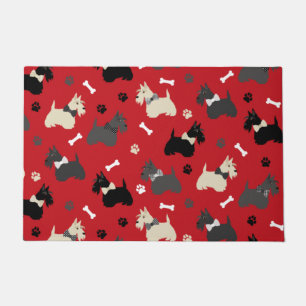 Paillasson Scottish Terrier Paws and Bones Red