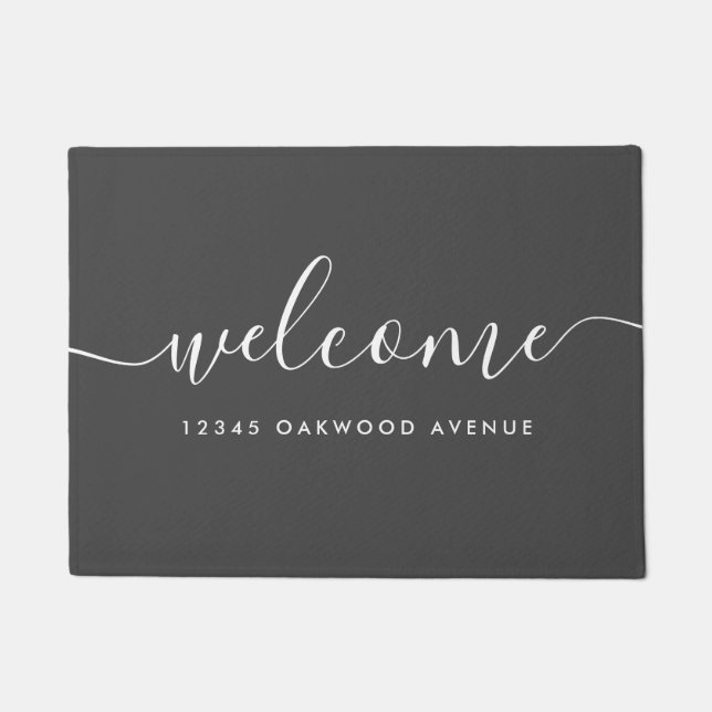 Paillasson Script de calligraphie moderne Bienvenue Adresse d (Devant)