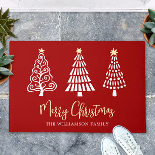 Paillasson Script Joyeux Noël 3 Arbres Simple Personnalisé Ro