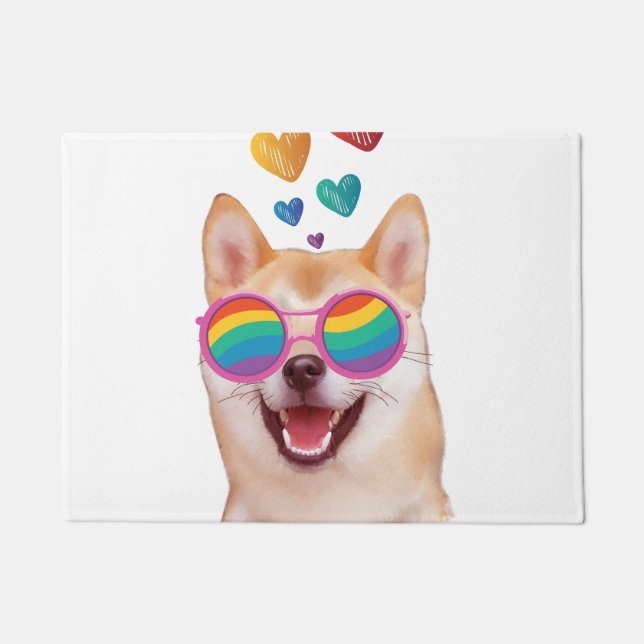 Paillasson Shiba Inu Chien avec Coeurs Saint Valentin (Devant)