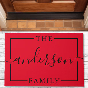 Paillasson Signature Script Personnalisé Nom de famille rouge
