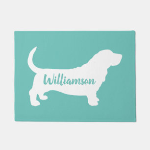 Paillasson Silhouette Basset Hound Personnalisé Turquoise et
