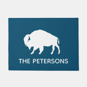 Paillasson Silhouette de Buffalo Personnalisé Bleu et Blanc
