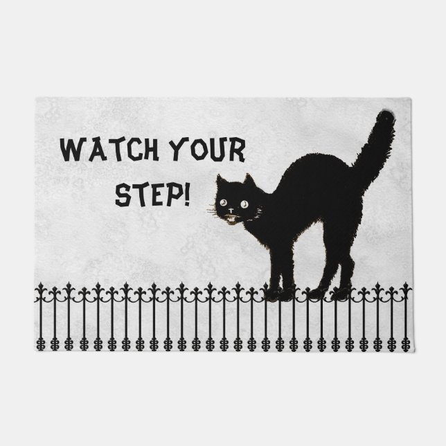 Paillasson Silhouette de Chat noir Halloween (Devant)