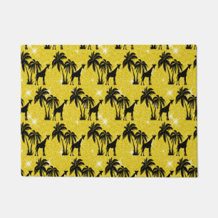 Paillasson Silhouette de girafe Feuilles de palmier tropical 