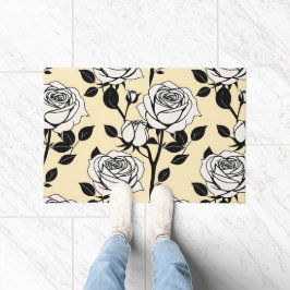 Paillasson Simple Black And White Roses In A Graphic Style 