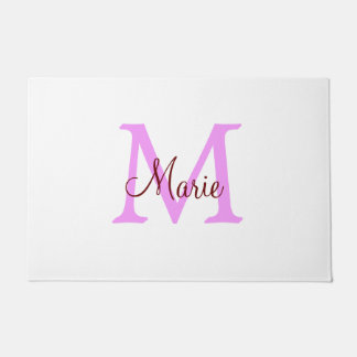 Paillasson simple nom minimal ajouter monogramme rose rouge