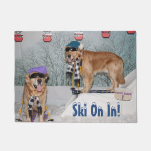Paillasson Ski de skieurs de golden retriever dessus dans