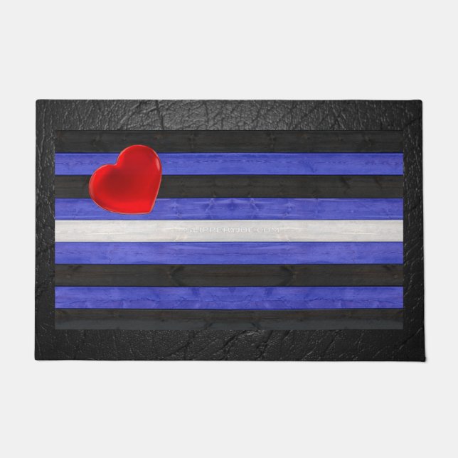 Paillasson SlipperyJoe's cuir drapeau orgueil noir bleu royal (Devant)