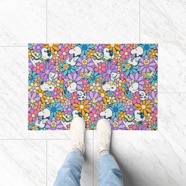 Paillasson Snoopy & Motif de fleurs de bois (Intérieur)