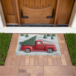 Paillasson Snow Scene with Red Truck Door Mat