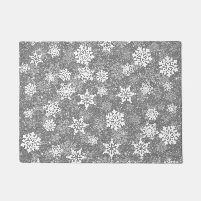 Paillasson Snowflakes blanc Luxueux gris élégant Noël (Devant)