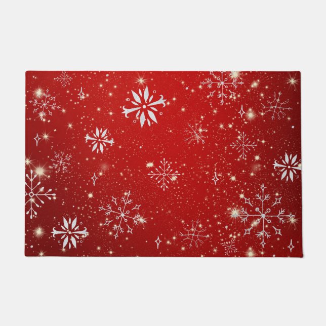 Paillasson Snowflakes de Noël, Arrière - plan rouge, (Devant)