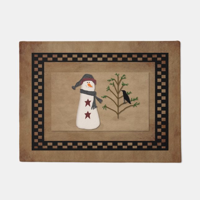 Paillasson Snowman Avec Arbre Porte Mat (Devant)