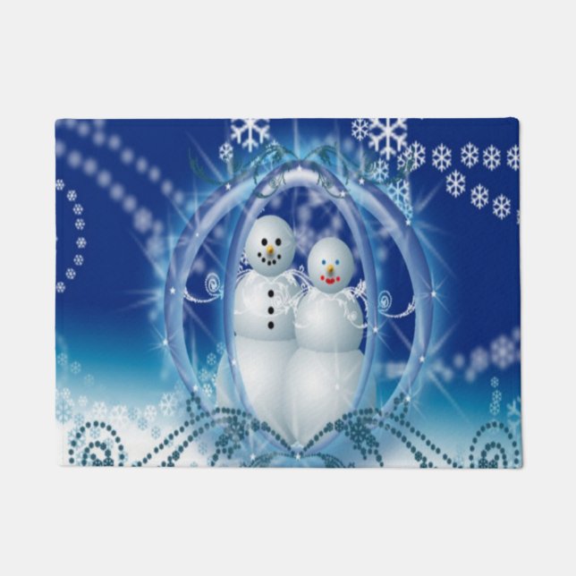 Paillasson Snowman Couple hiver mariage Design Noël (Devant)