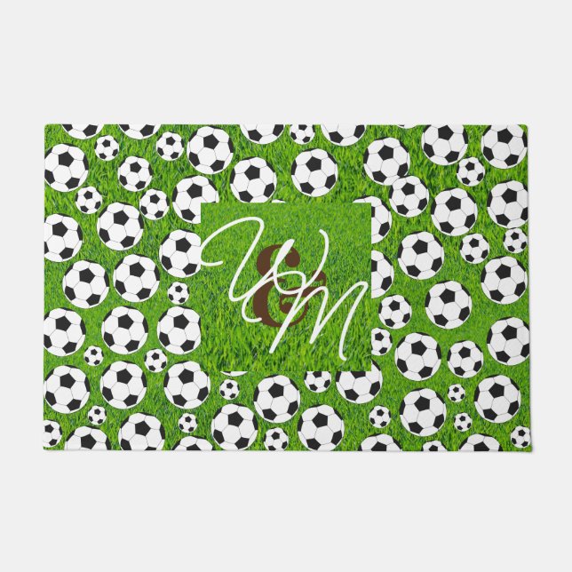 Paillasson Soccer & Monogramme première mat de porte (Devant)