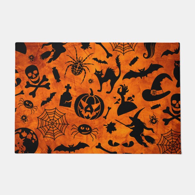 Paillasson Sorcière d'Halloween très Éffrayante, Chat noir, C (Devant)
