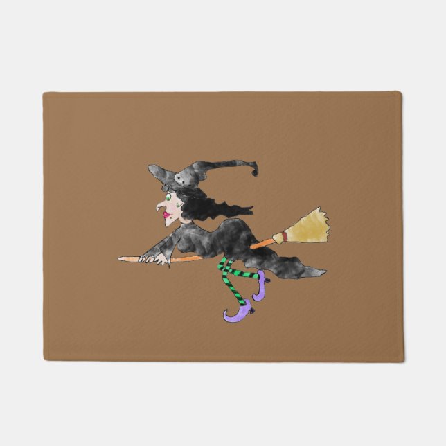 Paillasson Sorcière Sur Broom Halloween (Devant)