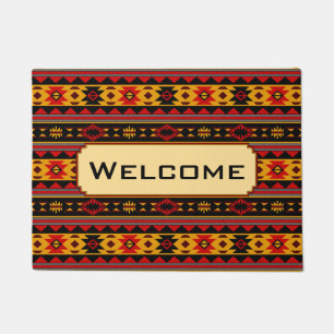 Paillasson Southwest Design Red Black Gold Tribal Motif