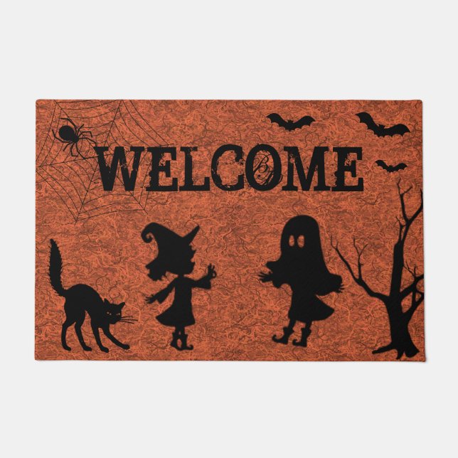 Paillasson Spider Web Chat noir Halloween mat de porte (Devant)