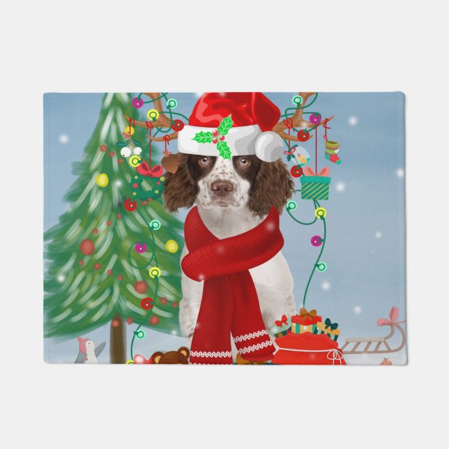 Paillasson Springer anglais Spaniel chien avec cadeaux de Noë (Devant)