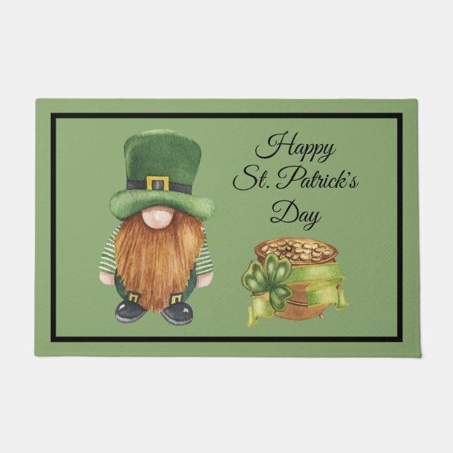 Paillasson St. Patrick's Day Gnome Green Shamrock Pot d'or (Devant)