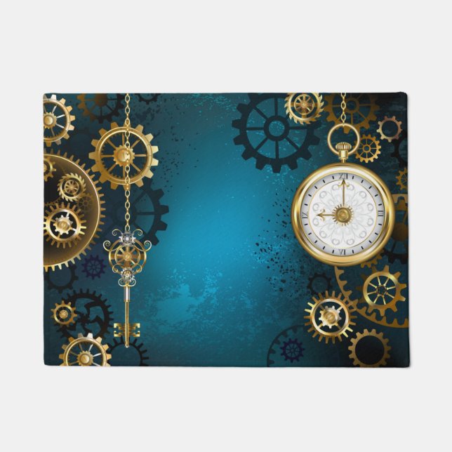 Paillasson Steampunk Arrière - plan turquoise avec Gears (Devant)