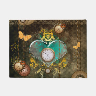 Paillasson Steampunk, coeur merveilleux avec des horloges
