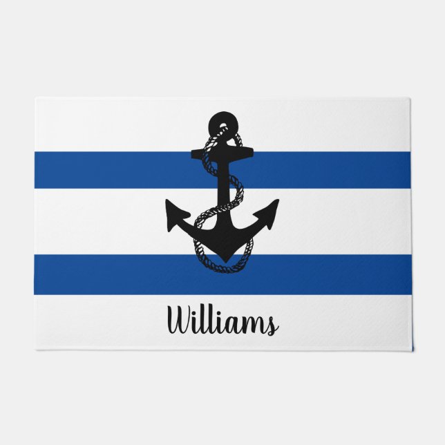 Paillasson STRIPES nautiques amusants + ANCRE | (Devant)