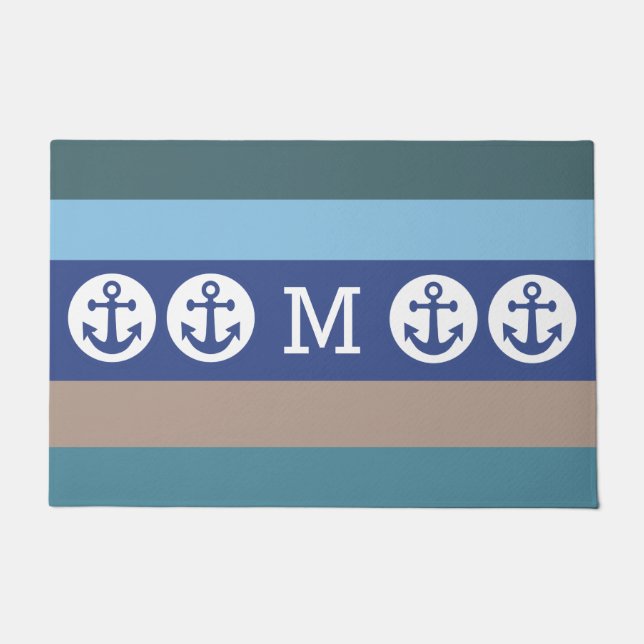 Paillasson Stripes nautiques sur mesure monogramme porte tapi (Devant)