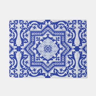 Paillasson Style azulejo en céramique craquée bleue Azulejo V
