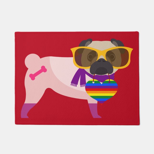 Paillasson Style d'arc-en-ciel de chien de carlin (Devant)